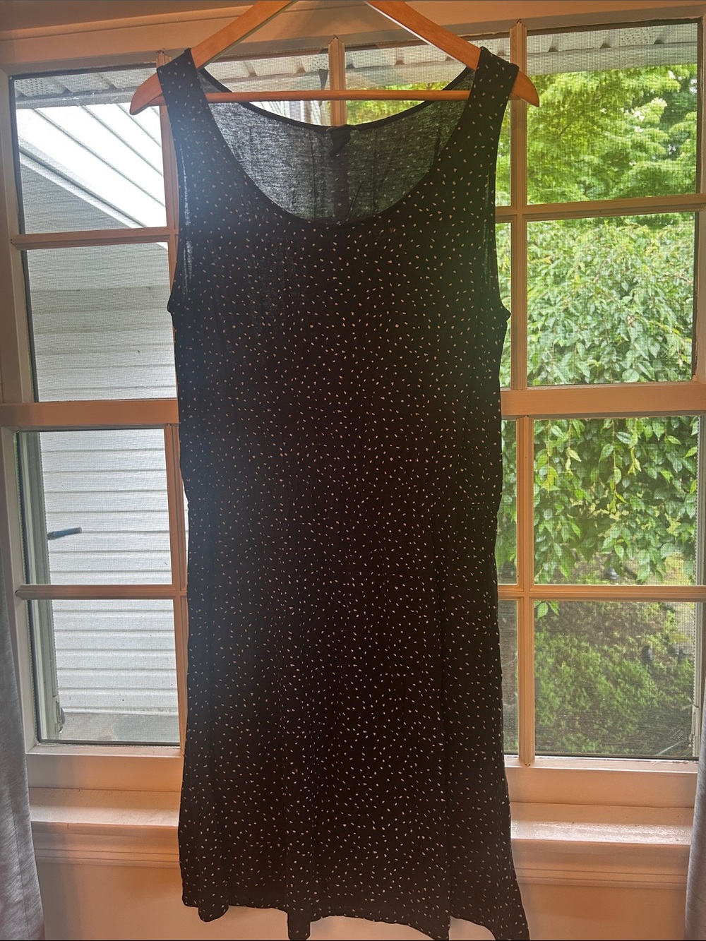 H&M Black Sleeveless Midi Dress with White Micro Dots
